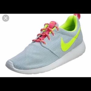Nike Youth Grey and Neon Roshe Runs